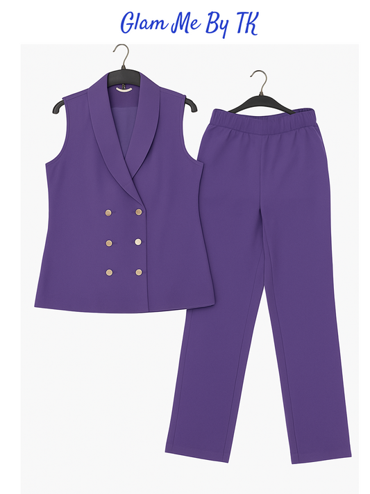 Women's 3-Piece Formal Coord Set – Sleeveless Blazer, Trousers & Top | Glam Me By TK
