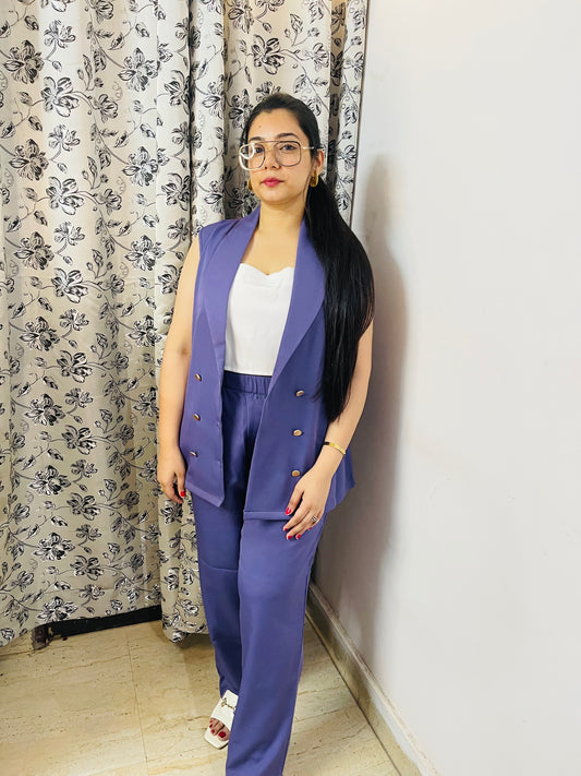 Women's 3-Piece Formal Coord Set – Sleeveless Blazer, Trousers & Top | Glam Me By TK
