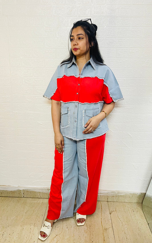 Colorblock Denim Co-ord Set for Women| Glam Me By TK