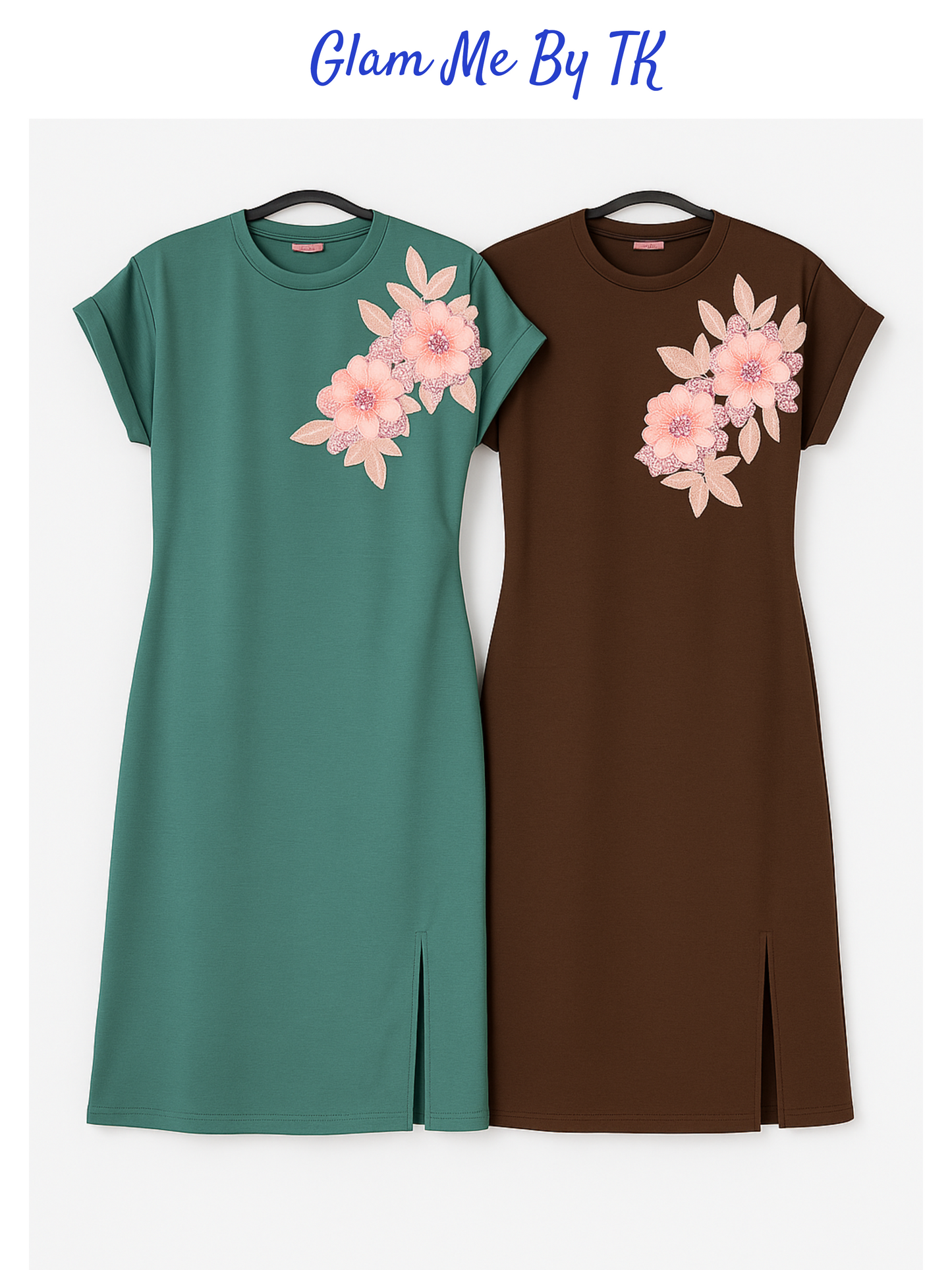 Floral Embellished Casual T-Shirt Dress – Glam Me By TK