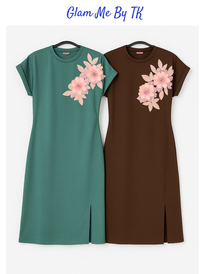 Floral Embellished Casual T-Shirt Dress – Glam Me By TK