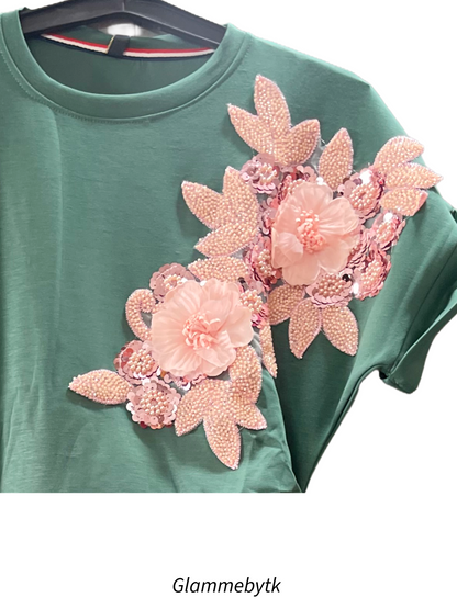 Floral Embellished Casual T-Shirt Dress – Glam Me By TK
