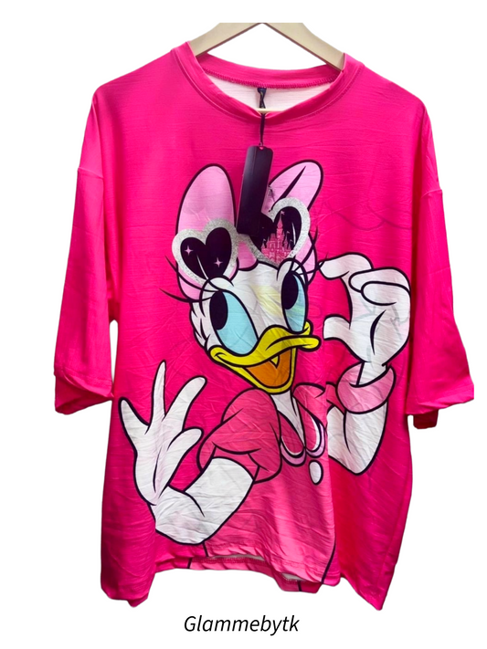 Oversized Daisy Duck Graphic T-Shirt for Women & Girls – Cute Cartoon Print | Imported lycra