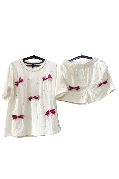 🎀 Brown Bow Embellished Co-Ord Set |cotton-polyester fabric – Glammebytk
