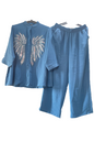 Stylish Women's Co-Ord Set with Embellished Angel Wing Design |cotton-linen fabric – Trendy Casual Wear by Glammebytk