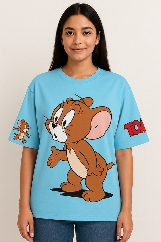 Tom & Jerry Oversized Graphic T-Shirt – Sky Blue